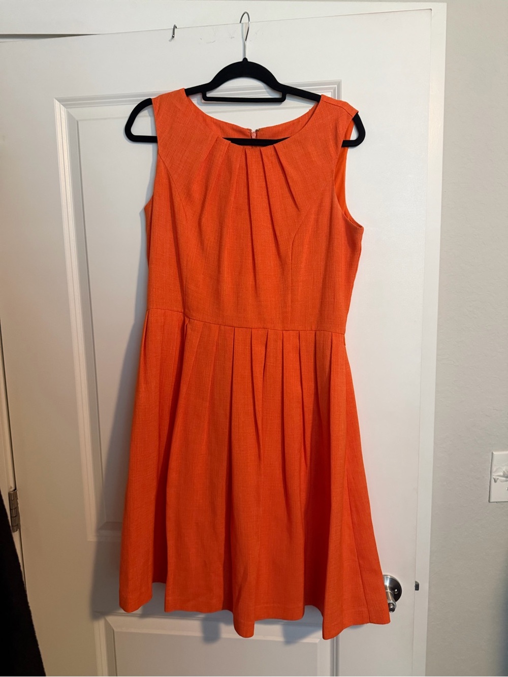 Ellen Tracy Vibrant Orange Pleated Fit-and-Flare Dress
